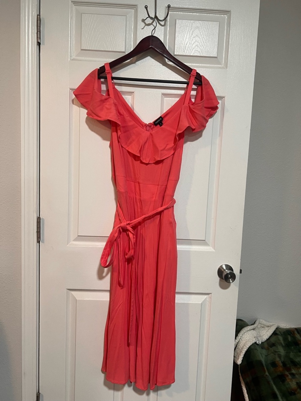 torrid Coral Off-Shoulder Ruffle Midi Dress with Tie